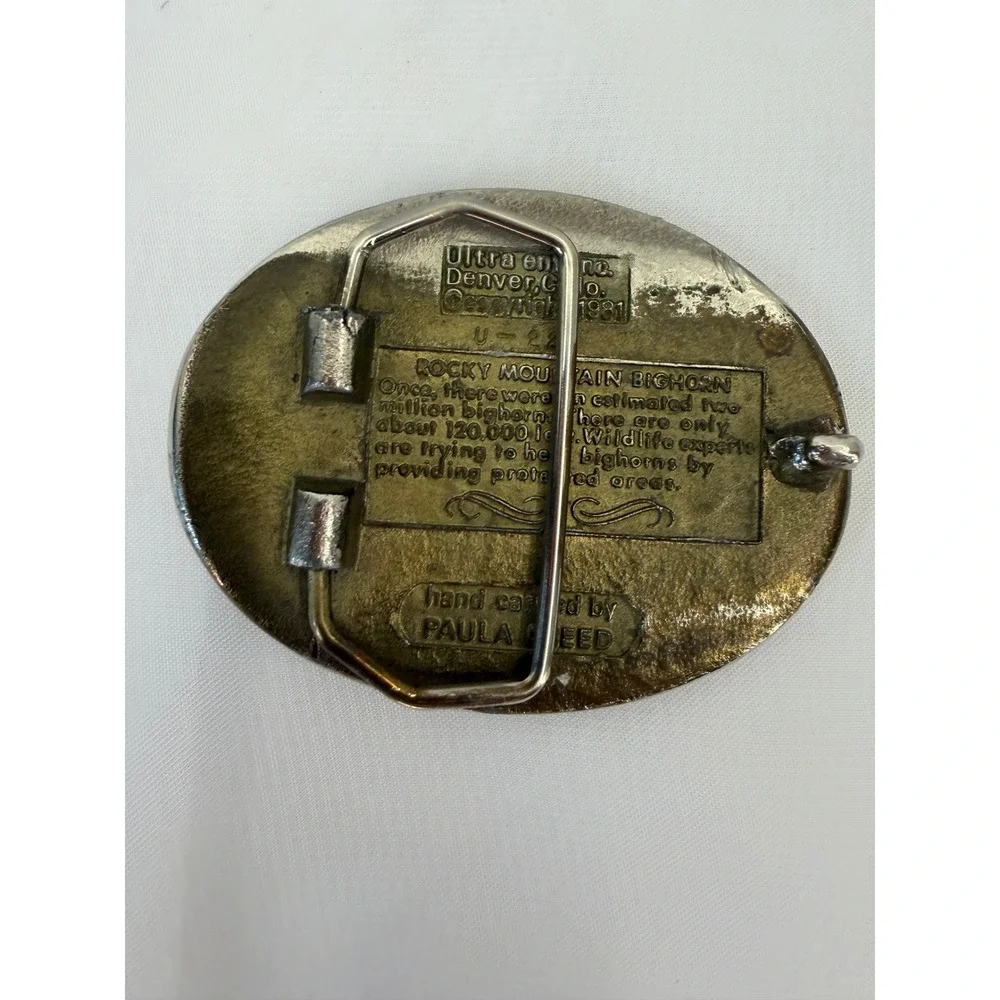 Vintage 1981 Ultra Ent Rocky Mountain Bighorn Sheep Belt Buckle Paula Freed Ram